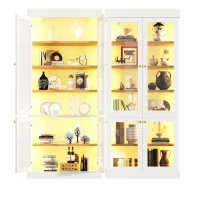 Modern Display Cabinet with Integrated LED Mood Lighting, Adjustable-Shelf Tall Bookcase for Industrial Interiors, 80L x 40W x 180H cm, White(m-15)