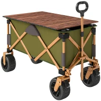 Outsunny Bollerwagen, klappbar, mit Klapptisch, Stahlrahmen, höhenverstellbarer Griff, Grün, 108 x 55 x 93 cm(m-11)