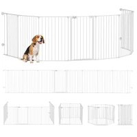 PawHut 2-in-1 Welpenauslauf und Absperrgitter, 8 Paneele, verriegelbare Tür, Stahl, 90 cm Höhe, weiß(m-12)