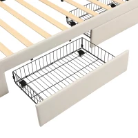 Practical Upholstered Daybed with Pull-Out Trundle, Ideal Bed Frame for Studios, Living Rooms, or Guest Spaces, 200L x 140W x 100H cm, Beige(m-11)