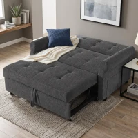 Convertible Sofa Bed with Adjustable Backrest, Functional Sofa with USB & Type-C Ports and Storage Pocket, 135L x 173W x 58H cm, Drak Grey(m-4)