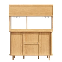 Adjustable-Feet Dining Room Cupboard with Wine Glass Holders, High-quality Sideboard with for Kitchen or Hallways, 140L x 40.5W x 174.5H cm, Wood(m-13)