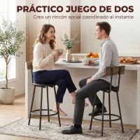 HOMCOM Set de 2 Taburetes de Bar con Respaldo y Reposapiés Tapizados en PU 41x47x92 cm Negro(m-5)