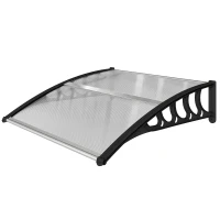 Outsunny Vordach für Haustür/Fenster, wetterfest, transparent, Aluminium-Verbindungstangen/Polycarbonat, 103x96,5x27cm, Schwarz(m-11)