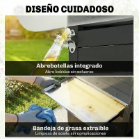 Outsunny Barbacoa de Gas con 4 Quemadores 12,8 kW Termómetro Parrillas de Hierro Fundido Mesas Laterales Armario y Ruedas Negro(m-9)