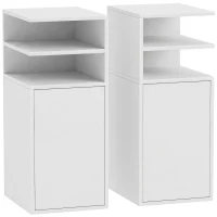 HOMCOM Conjunto de 2 Mesas de Cabeceira com Armário e Compartimentos Abertos, 25x30x60 cm, Branco(m-1)