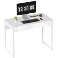 HOMCOM Schreibtisch 100 x 50 cm Computertisch Bürotisch mit 2 Schubladen, für kleine Räume, Weiß(m-10)