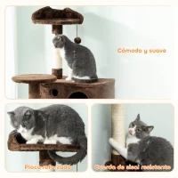 PawHut Árbol Rascador para Gatos 140 cm con Plataformas Cama 2 Cuevas Hamaca Escalera Postes de Sisal Marrón(m-7)