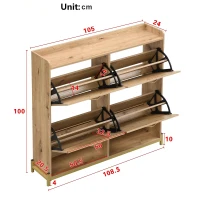 Space-Saving Shoe Cabinet with 4-Door Storage, Ideal Shoe Rack for Entrance Areas or Corridors, 108.5L x 24W x 100H cm, Natural(m-3)
