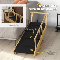 PawHut Hunderampe, höhenverstellbar, klappbar, Geländer, für Hunde bis 40kg, Holzrahmen, 85 x 40 x 61 cm, Schwarz(m-8)