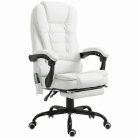 Vinsetto Silla de Oficina con 7 Puntos de Masaje con Reposapiés Retráctil Altura Ajustable Control Remoto y Tejido de PU Blanco(m-1)