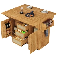Foldable Serving Trolley with Ample Storage and Snack Racks, Mobile Kitchen Island for Balconies or Dining Room, 142.5L x 40W x 95H cm, Dark Brown(m-13)
