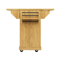 Foldable Serving Trolley with Ample Storage and Snack Racks, Mobile Kitchen Island for Balconies or Dining Room, 142.5L x 40W x 95H cm, Natural+Light Brown(m-14)