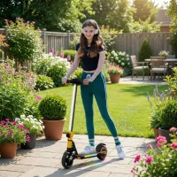SPORTNOW Folding Electric Scooter for Kids, with Dual Brakes, Front Suspension, LED Colourful Lights, Gold Tone(m-10)