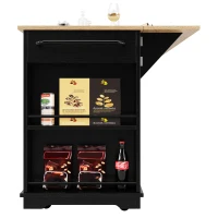 Stylish Kitchen Island with Foldable Worktop and Dining Extension, Space-Saving Dining Cart for Cosy Flats, 151.5L x 60W x 91.5H cm, Black(m-14)