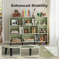 HOMCOM 10-Cube Bookcase, 3-Tier Book Shelf with Solid Wood Legs, 140 cm Modern Bookshelf with Anti-Tip Kit, Light Green(m-5)