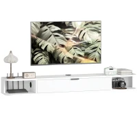 HOMCOM Wand-TV-Möbel, Fernsehmöbel für Fernseher bis zu 152,4 cm, Klappschublade, 2 Regale, 140x24x16cm, Weiß(m-8)