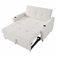 Convertible Sofa Bed with Adjustable Backrest, Functional Sleeper with USB & Type-C Charging and Cup Holders, 135L x 173W x 58H cm, Off White(m-13)