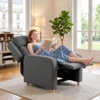 HOMCOM Sillón Relax Reclinable Manual Tapizado en Lino Instalación Rápida Reposapiés Acolchado Grueso y Patas de Madera Gris(m-2)