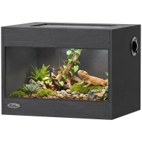 PawHut Terrarium pour Reptiles en Bois OSB, Porte en Verre Trempé, Serrure Sécurisée et Couvercle en Filet, 60x45x45cm, Noir(m-17)