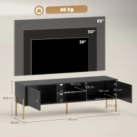 HOMCOM TV Stand for TVs up to 65", Entertainment Center with 2 Open Shelves, 2 Cabinets and Steel Legs for Living Room, Black(m-3)