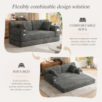 Corduroy Convertible Sofa Bed with Metal Frame and High-Density Foam, 2-Seater Sleeper Sofa with High Backrest, 168L x 80W x 81H cm, Dark Gray(m-7)