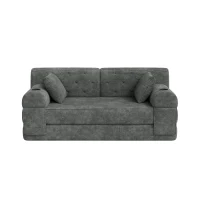 Corduroy Convertible Sofa Bed with Metal Frame and High-Density Foam, 2-Seater Sleeper Sofa with High Backrest, 168L x 80W x 81H cm, Dark Gray(m-2)