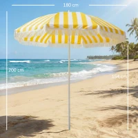 Outsunny Sombrilla de Playa con Flecos Ø180 cm Sombrilla de Terraza Exterior Altura Ajustable Inclinación 30° Amarillo y Blanco(m-3)