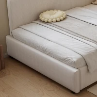 4ft6 Double Bed with Integrated Side Rails, Ideal Bed Frame for Children and Elderly Users, 194L x 146.5W x 82.5H cm, Beige(m-8)