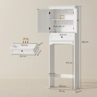 HOMCOM Dulap WC deasupra toaletei, dulap de toaletă cu 2 uși, sertar și raft reglabil, Alb(m-3)