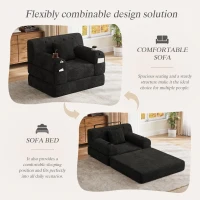 1-Seater Sleeper Sofa with Metal Frame and High-Density Foam, Single Convertible Chair Bed for Cosy Interiors, 107L x 80W x 81H cm, Black(m-6)