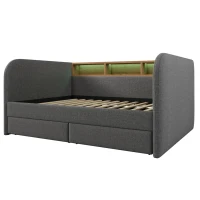 Upholstered Daybed with Integrated USB & Type‑C Charging, Storage Headboard Single Bed for Contemporary Bedrooms, 197.5L x 107W x 70H cm, Grey(m-11)