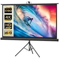 HOMCOM Pantalla de Proyección con Soporte Portátil 84 Pulgadas Formato 16:9 con Altura Ajustable 186x105 cm Negro(m-11)