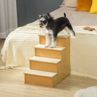 PawHut Haustiertreppe, für Hunde/Katzen, 4-stufig, Kurzplüsch, bis 30 kg, 40 x 59 x 54,2 cm, Natur(m-7)