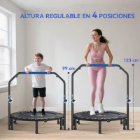 HOMCOM Cama Elástica Plegable Ø114 cm con Mango Ajustable Marco de Acero para Entrenamiento Piernas Cuerpo Azul y Negro(m-4)