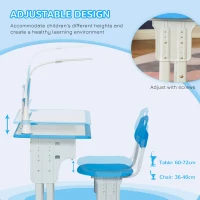 HOMCOM Kids Desk and Chair Set Adjustable Height Study Table Set with Drawer, Book Stand, Pen Slot - Blue(m-6)