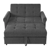 Convertible Sofa Bed with Adjustable Backrest, Functional Sofa with USB & Type-C Ports and Storage Pocket, 135L x 173W x 58H cm, Drak Grey(m-12)