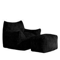 Ergonomic Lazy Sofa with High-Density Shredded Foam, Corduroy Bean Bag Chair for Balcony or Guest Room, 103L x 90W x 70H cm, Black(m-2)