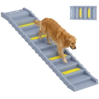 PawHut Hunderampe Auto klappbar Hundetreppe mit 10 Stufen Rutschfester Oberfläche, 154x40cm für groß Hunde bis 25kg(m-12)