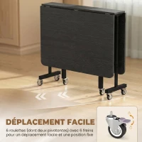 HOMCOM Table à Manger Pliante sur Roulettes pour 4-6 Personnes 120 cm, Roues avec Freins, 2 Abattants, Industriel, Noir(m-6)