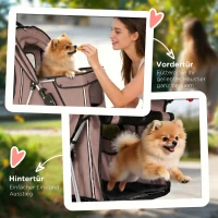 PawHut Hundewagen Faltbar Hundebuggy mit Reflektorstreif Aufbewahrungskorb Kissen für kleine Hunde bis 10 kg 77x44x102cm Kaffee(m-7)