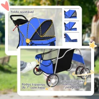 PawHut Carrinho para Cães Pequenos com Cesta de Armazenamento Suportes para Copos Rodas e Almofada Lavável 77x44x102 cm Azul(m-6)