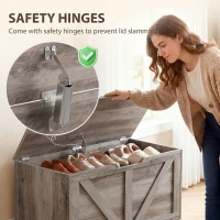 HOMCOM Coffre de rangement, banc de rangement avec couvercle rabattable et charnières de sécurité, 80 x 40 x 45 cm, gris(m-5)