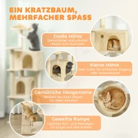 PawHut Kratzbaum 160 cm Katzenturm mit Hängematte, Leiter, Höhle, 2 Plüschballen, Sisalstämme, 48 x 48 x 160 cm, Beige(m-4)