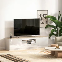 HOMCOM Lowboard TV, lucios, pentru televizoare de până la 165 cm, 3 compartimente, sertar, 160 x 38 x 43 cm, lemn natural(m-4)