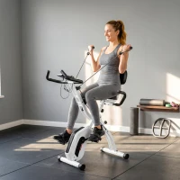 SPORTNOW Vélo d'Appartement Pliable Vélo de Fitness 3 en 1 Silencieux Connecté Kinomap Bluetooth et Zwift 105x53,5x109cm Blanc(m-11)