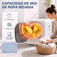 HOMCOM Secadora de Evacuación 3 KG 800W Función Antiarrugas Función Esterilizar 5 Programas Carga Frontal 48x40x56 cm Blanco(m-4)