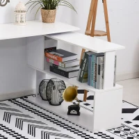 HOMCOM Corner Computer Desk, L Shaped Desk with 360° Rotating Bookshelf, 120L x 110W x 74.5H cm, White(m-8)