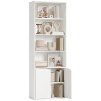 HOMCOM 6-Tier Tall Bookcase, Bookshelf with 4 Open Shelves and Double Door Storage Cabinet, Freestanding Display Rack for Living Room, Bedroom, Home Office, Study, 59 x 29 x 180cm, White(m-1)