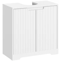 HOMCOM Mueble Bajo Lavabo con Puertas de Cierre Suave y Diseño Acanalado 2 Estantes para Lavabo con o sin Pedestal Blanco(m-1)